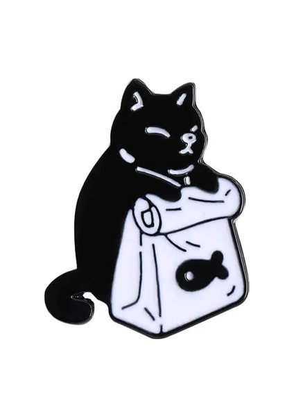 STYLE-17XZ1742-2 Karikatür Sevimli Hayvan Kara Kedi Emaye Pimleri Kafatası Çiçek Yavru Kucaklama Yıldız Ay Yuvarlak Alaşım Broş Rozet Moda Kadın Takı Hediye (Yurt Dışından)