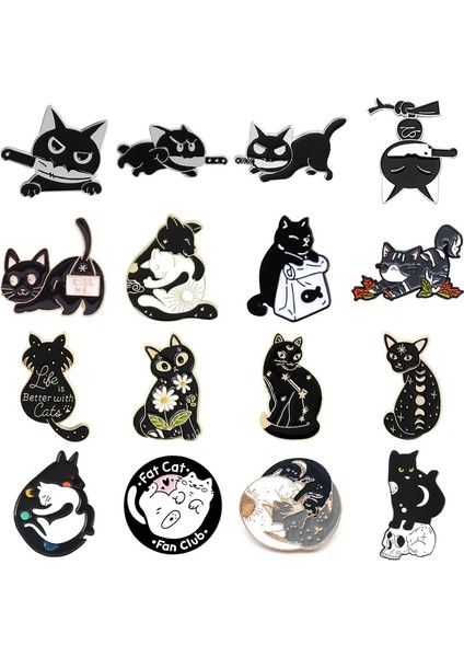 STYLE-17XZ1742-2 Karikatür Sevimli Hayvan Kara Kedi Emaye Pimleri Kafatası Çiçek Yavru Kucaklama Yıldız Ay Yuvarlak Alaşım Broş Rozet Moda Kadın Takı Hediye (Yurt Dışından) modelleri