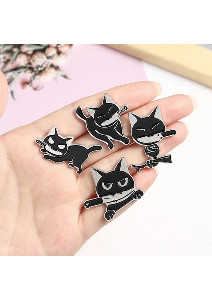 STYLE-17XZ1742-2 Karikatür Sevimli Hayvan Kara Kedi Emaye Pimleri Kafatası Çiçek Yavru Kucaklama Yıldız Ay Yuvarlak Alaşım Broş Rozet Moda Kadın Takı Hediye (Yurt Dışından) indirimleri