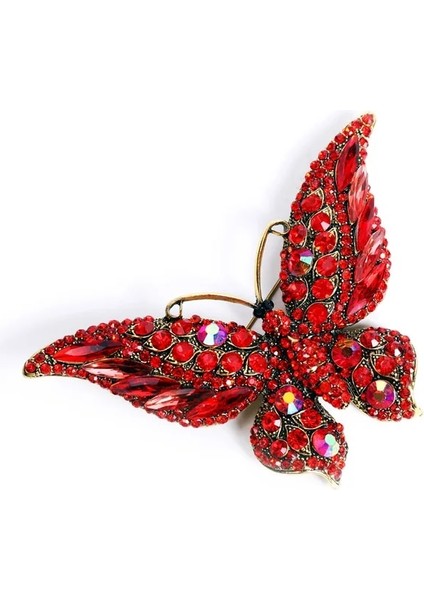 WI184-RED Lüks Zarif Tam Kakma Zirkon Kelebek Broş Moda Bayanlar Broş Bayanlar Düğün Parti Elbise Pin Takı Hediye (Yurt Dışından)