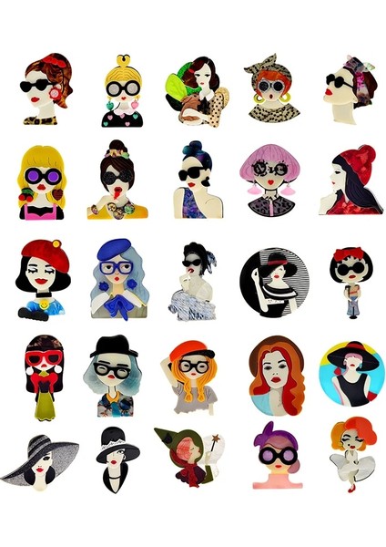 24 Trendy Bayan Figürü Akrilik Broş Pins Kadınlar Kızlar Için Güzel Şekil Rozeti Broş Pins Yaka Rozetleri Çanta Süslemeleri Parti Elbise (Yurt Dışından) fiyatları