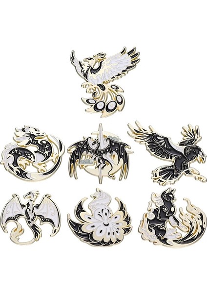 Stil-5 Karikatür Siyah Beyaz Dinozor Canavar Kartal Phoenix Tasarım Metal Emaye Broş Zarif Moda Rozet Pin Moda Aksesuar Hediye (Yurt Dışından)