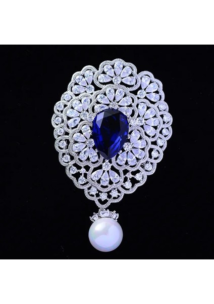 AL4395-MAVI Büyük Çiçek Kristal Broş Broş Gelin Düğün Elbisesi Kostüm Broş Moda Kadın Parti Takı Aksesuarları (Yurt Dışından)