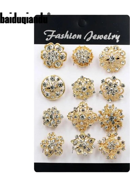 Gümüş Temizle Baiduqiandu Marka 12 Adet Karışık Çok Renkli Kristal Rhinestones Çiçek Tasarım Küçük ve Sevimli Broş Seti Düğün Buketleri Diy Pimleri (Yurt Dışından) fiyatları