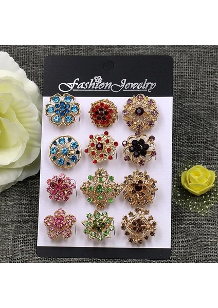 Gümüş Temizle Baiduqiandu Marka 12 Adet Karışık Çok Renkli Kristal Rhinestones Çiçek Tasarım Küçük ve Sevimli Broş Seti Düğün Buketleri Diy Pimleri (Yurt Dışından) modelleri