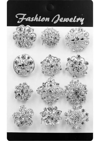Gümüş Temizle Baiduqiandu Marka 12 Adet Karışık Çok Renkli Kristal Rhinestones Çiçek Tasarım Küçük ve Sevimli Broş Seti Düğün Buketleri Diy Pimleri (Yurt Dışından) indirimleri
