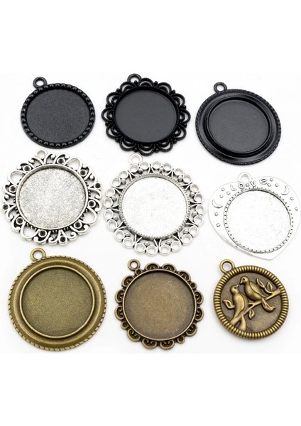 A3-47 Yeni Moda 5 Adet 25MM Iç Boyut Siyah Antik Gümüş Kaplama Bronz Çiçek Basit Stil Cabochon Taban Ayarı Charms Kolye (Yurt Dışından)