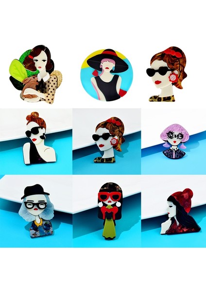 12 Trendy Bayan Figürü Akrilik Broş Pins Kadınlar Kızlar Için Güzel Şekil Rozeti Broş Pins Yaka Rozetleri Çanta Süslemeleri Parti Elbise (Yurt Dışından) modelleri