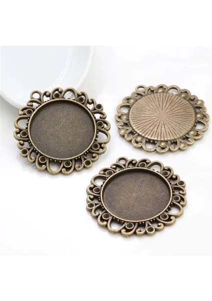 A3-11 Yeni Moda 5 Adet 25MM Iç Boyut Siyah Antik Gümüş Kaplama Bronz Çiçek Basit Stil Cabochon Taban Ayarı Charms Kolye (Yurt Dışından)
