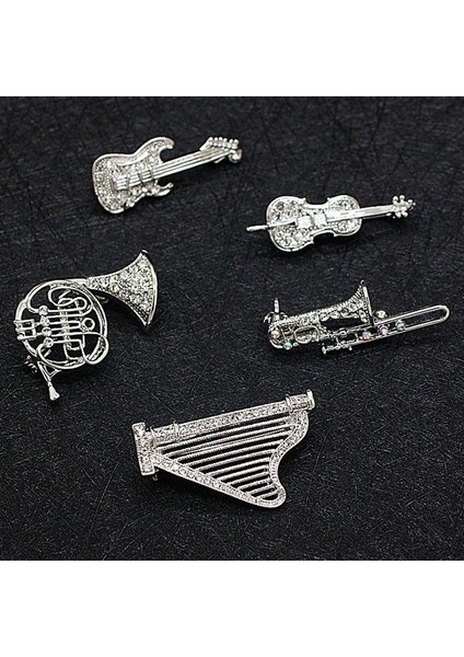 E Rhinestone Müzik Aletleri Broş Pins Kadın Erkek Sax Keman Arp Trombon Gitar Yaka Pin Takı Hediyeler Trendy Moda (Yurt Dışından)