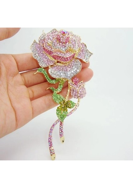 AL4142-GÜMÜŞ Yeni Zarif Charm Pembe Zirkon Gül Çiçek Broş Pin Bayanlar Için Mizaç Ziyafet Takım Elbise Aksesuarları (Yurt Dışından)