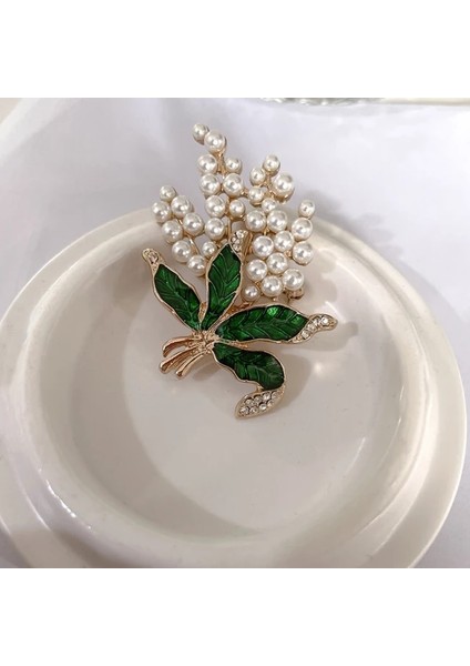 21 Vintage Emaye Yeşil Bitki Inciler Pin Ağacı Lotus Yaprağı Yabanmersini Kiraz Çiçek Bambu Broş Kadınlar Takı Hediye Için (Yurt Dışından)