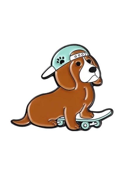 STYLE-12XZ1732-1 Karikatür Sevimli Hayvan Köpek Corgi Emaye Pimleri Köpek Sörf Deniz Oyun Kaykay Yuvarlak Kalp Alaşım Broş Rozeti Tatlı Kadın Takı (Yurt Dışından)