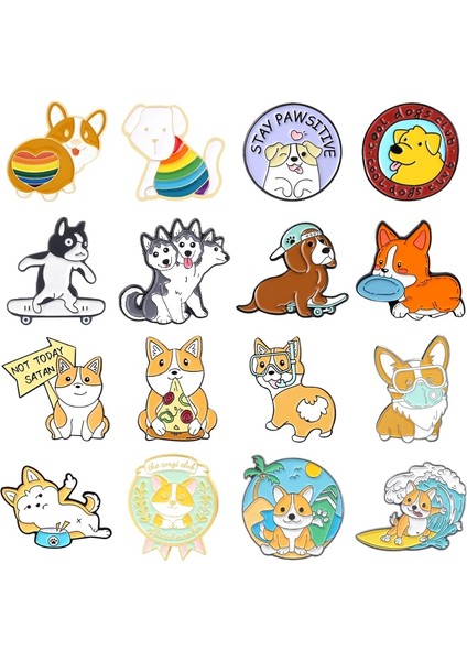 STYLE-12XZ1732-1 Karikatür Sevimli Hayvan Köpek Corgi Emaye Pimleri Köpek Sörf Deniz Oyun Kaykay Yuvarlak Kalp Alaşım Broş Rozeti Tatlı Kadın Takı (Yurt Dışından) fiyatları