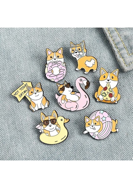 STYLE-12XZ1732-1 Karikatür Sevimli Hayvan Köpek Corgi Emaye Pimleri Köpek Sörf Deniz Oyun Kaykay Yuvarlak Kalp Alaşım Broş Rozeti Tatlı Kadın Takı (Yurt Dışından) fırsatları