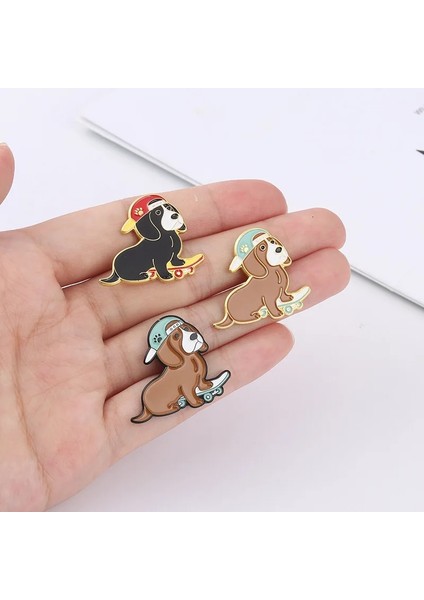 STYLE-12XZ1732-1 Karikatür Sevimli Hayvan Köpek Corgi Emaye Pimleri Köpek Sörf Deniz Oyun Kaykay Yuvarlak Kalp Alaşım Broş Rozeti Tatlı Kadın Takı (Yurt Dışından) indirimleri