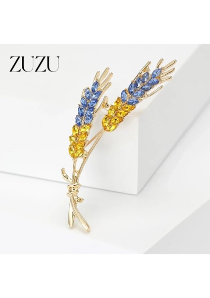 Mavi Yellow4 Kadın Broş Trendy Rhinestone Buğday Kulak Broş Mavi ve Sarı Bitki Pimleri Ofis Parti Rahat Aksesuarları Yeni Yıl Için Hediye (Yurt Dışından)