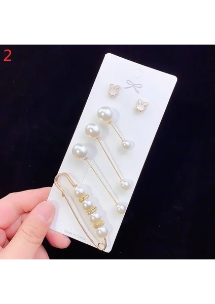 Set 2 Moda Kristal Bel Toka Sabit Kayış Charm Emniyet Pimi Broş Anti Güz Kazak Hırka Klip Zincir Inciler Broş Takı (Yurt Dışından)
