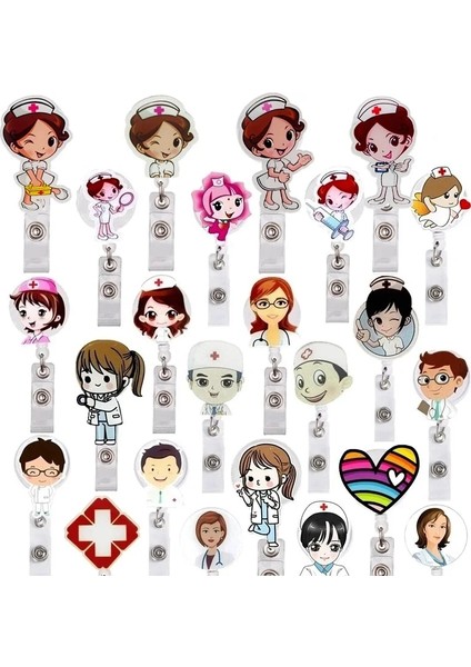 23 Güzel Geri Çekilebilir Doktor Hemşire Karikatür Kalp Plastik Hastane Tıbbi Rozet Makarası Broş Anahtarlık Klipleri Isim Kartı Sahipleri Hediyeler (Yurt Dışından)