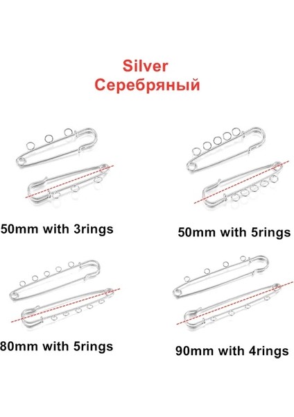 Gümüş 50MM 3 Halkalı 10 Adet Emniyet Pimleri Broş Boş Taban Broş Pimleri 50/80/90MM Pimleri 3/5 Delik Takı Pimi Takı Yapımı Için Malzemeleri Aksesuarları (Yurt Dışından)