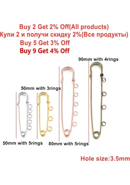 Gümüş 50MM 3 Halkalı 10 Adet Emniyet Pimleri Broş Boş Taban Broş Pimleri 50/80/90MM Pimleri 3/5 Delik Takı Pimi Takı Yapımı Için Malzemeleri Aksesuarları (Yurt Dışından)