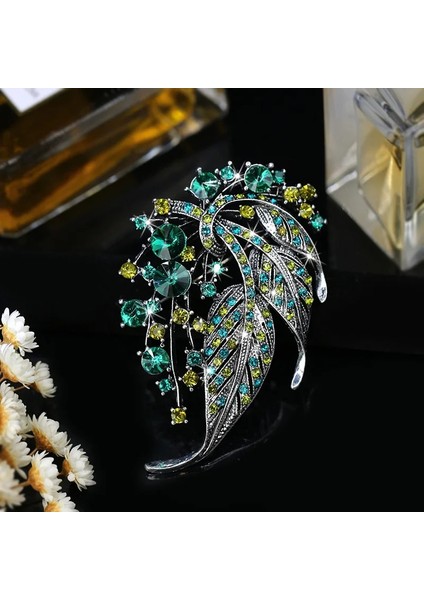XZ098 Roseo Barok Vintage Yaprak Şekli Renkli Rhinestone Hollow Out Broş Kadın Rozeti Zarif Ceket Takım Elbise Korsaj Broş Pins Takı Hediye (Yurt Dışından)