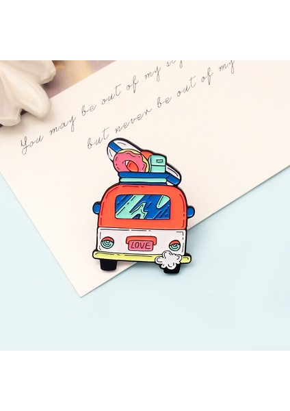 STYLE-25XZ2172-6 Karikatür Sevimli Araç Araba Emaye Pimleri Seyahat Otobüs Tatil Manzara Aşk Hediye Araba Alaşım Broş Rozet Tatlı Kadın Takı Hediye (Yurt Dışından)
