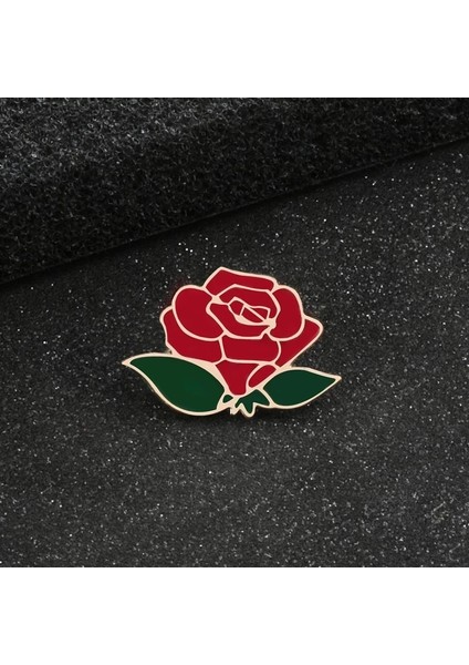 Kırmızı 2 Moda Çiçek Yaka Pin Kadın Rozeti 2 Adet Kırmızı Siyah Gül Tasarım Metal Broş Pins Çift Romantik Hediye Arkadaş Düğün Takı (Yurt Dışından)