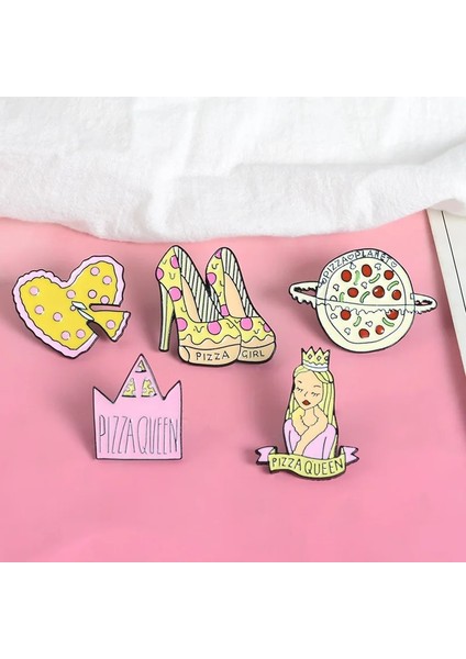 XZ1625 Pizza Noel Ağacı Metal Emaye Broş Karikatür Ufo Gramofon Gezegen Kraliçe Rozet Pin Moda Sevimli Yaka Sırt Çantası Takı Hediye (Yurt Dışından)