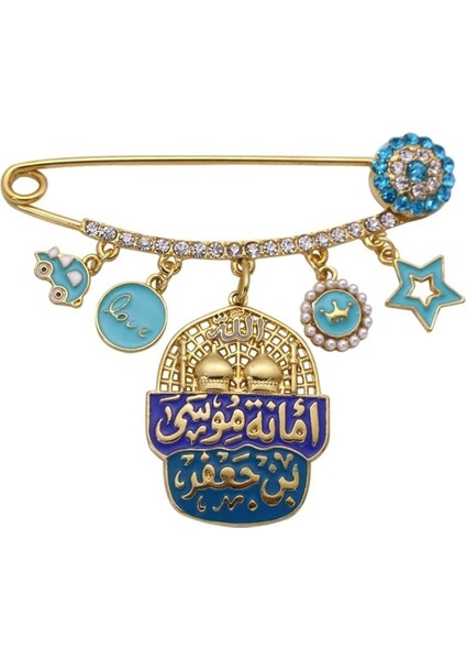 A10331-ALTIN Dört Gül Suresi Marsala Islam Arap Türkiye Mavi Nazar Bebek Pin Broş (Yurt Dışından)