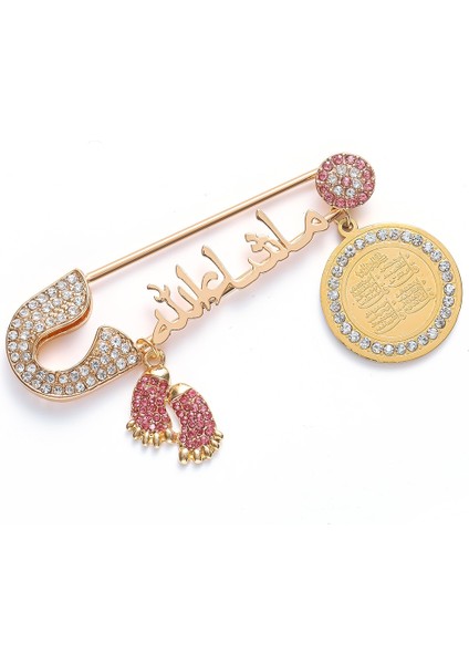 A10331-ALTIN Dört Gül Suresi Marsala Islam Arap Türkiye Mavi Nazar Bebek Pin Broş (Yurt Dışından) fiyatları