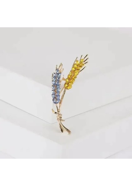 Mavi Yellow2 Kadın Broş Trendy Rhinestone Buğday Kulak Broş Mavi ve Sarı Bitki Pimleri Ofis Parti Rahat Aksesuarları Yeni Yıl Için Hediye (Yurt Dışından)