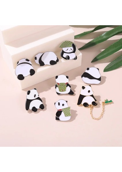 STYLE-3XZ1159-1 Karikatür Sevimli Hayvan Panda Emaye Pimleri Zincir Kolye Panda Süt Çay Kitaplar Bambu Alaşım Broş Rozet Tatlı Kadın Takı Hediye (Yurt Dışından) modelleri