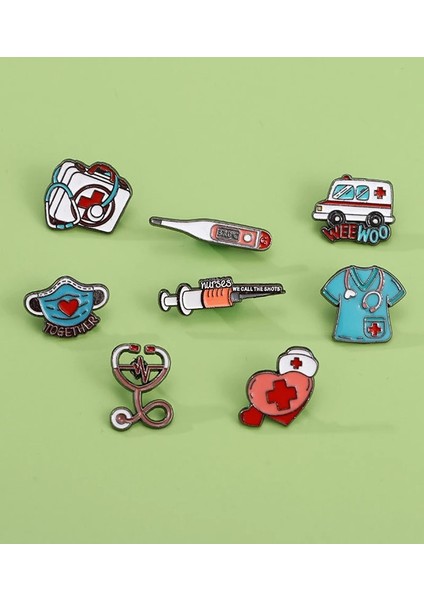 24 Tıbbi Metal Broş Iğne Tüpü Stetoskop Ilk Yardım Çantası Kedi Hemşire Köpek Doktor Hayvan Hasta Tıbbi Rozeti Punk Pimleri Takı (Yurt Dışından) modelleri