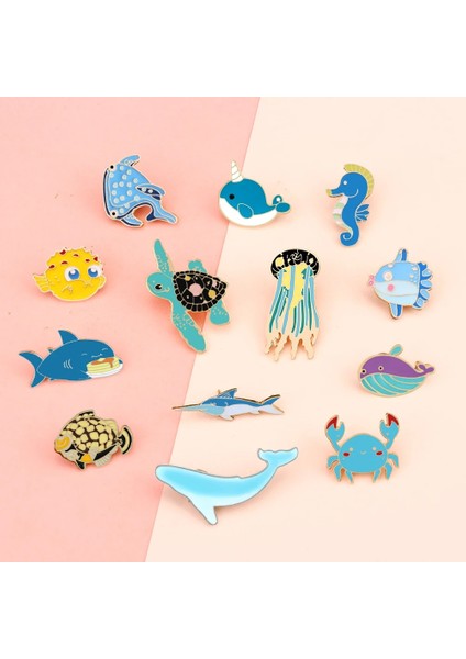 Shark-2 Sevimli Deniz Okyanus Hayvan Emaye Pimleri Karikatür Köpekbalığı Balina Denizanası Deniz Kaplumbağası Broş Çanta Şapka Yaka Pin Rozeti Takı Arkadaşlar Için (Yurt Dışından)