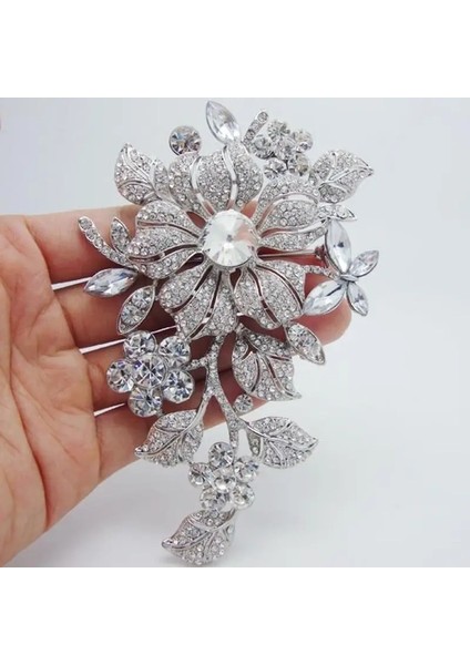 A20834-ALTIN Moda Zarif Kakma Rhinestone Zirkon Gümüş Renk Çiçek Broş Kadınlar Için Charm Mizaç Abiye Pin Aksesuarları (Yurt Dışından)