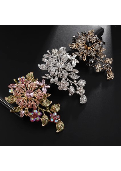 A20834-ALTIN Moda Zarif Kakma Rhinestone Zirkon Gümüş Renk Çiçek Broş Kadınlar Için Charm Mizaç Abiye Pin Aksesuarları (Yurt Dışından)