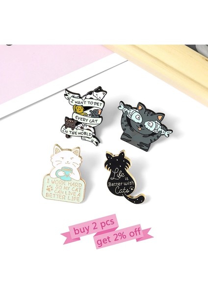 Kedi Balık1 Hayat Kediler ile Daha Güzeldir Emaye Pin Özel Kedi Balık Kahve Broş Gömlek Yaka Çanta Sevimli Hayvan Rozeti Takı Çocuklar Için Hediye (Yurt Dışından) modelleri