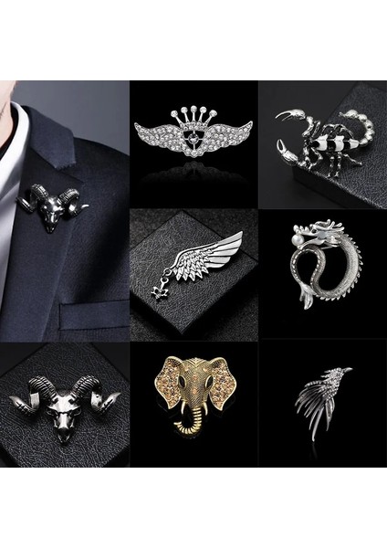 12 I-Remiel Ingiliz Tarzı Moda Retro Broş Pin Erkekler Için Şahin Kanat Taç Dümen Elk Baykuş Yaprağı Rozeti Takım Elbise Gömlek Yaka Aksesuarları (Yurt Dışından)