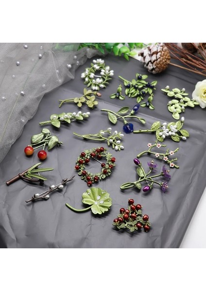 S Huanzhi Vintage Emaye Yeşil Renk Bitki Inciler Pin Ağacı Lotus Yaprağı Yabanmersini Kiraz Çiçek Bambu Broş Kadınlar Takı Hediye Için (Yurt Dışından) fiyatları