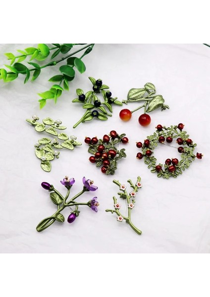 S Huanzhi Vintage Emaye Yeşil Renk Bitki Inciler Pin Ağacı Lotus Yaprağı Yabanmersini Kiraz Çiçek Bambu Broş Kadınlar Takı Hediye Için (Yurt Dışından) fırsatları