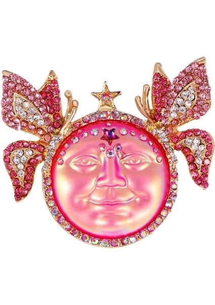 Stil 7 Skeds Vintage Kadın Erkek Orta Saray Dazzle Ay Güneş Kristal Broş Küpe Retro Klasik Unisex Retro Ziyafet Parti Rozetleri (Yurt Dışından)