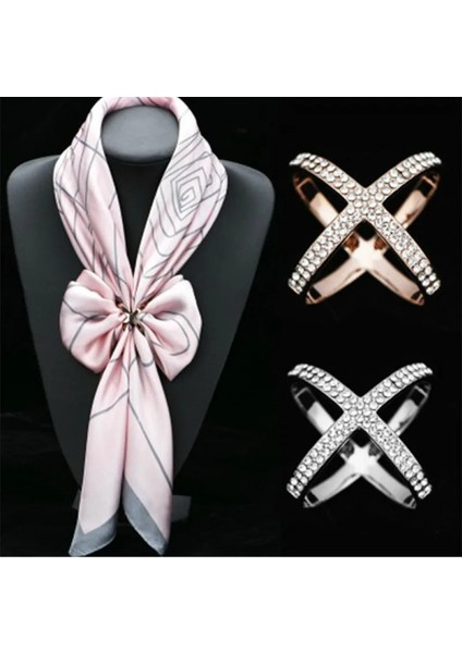 Gümüş 1row Kristal Broş Çapraz Eşarp Toka Kadınlar Için Hollow x Şekli Atkılar Toka Broş Moda Takı Giyim Aksesuarları (Yurt Dışından) fiyatları