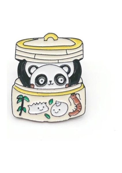 STYLE-1XZ579 Karikatür Sevimli Hayvan Panda Emaye Pimleri Zincir Kolye Panda Süt Çay Kitapları Bambu Alaşım Broş Rozeti Tatlı Kadın Takı Hediye (Yurt Dışından)