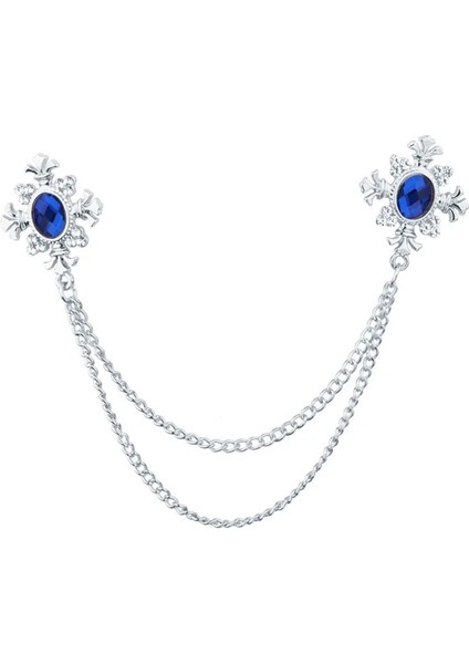 Gümüş Mavi Erkek Takım Elbise Gömlek Yaka Püskül Zincir Yaka Pin Broş Ejderha Rozeti Retro Pimleri Düğün Elbisesi Parti Dans Boyunbağı Aksesuarları Hediyeler (Yurt Dışından)