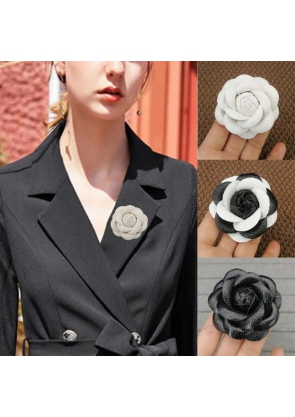 Mor-Pu Siyah Beyaz Hakiki Deri Kamelya Çiçek Yay Broş Kadın Büyük Boy Şerit Ilmek Broş Pins Elbise Gömlek Aksesuarları (Yurt Dışından) modelleri