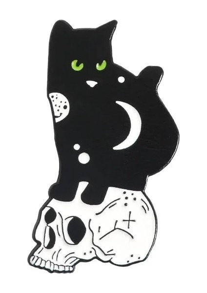 XZ1870 Kedi Broş Kafatası Kedi Broş Cadılar Bayramı Sihirbazı Şapka Çift Kedi Güneş Ay Kedi Broş Siyah Beyaz Kedi Alaşım Emaye Rozeti Yaka Iğnesi (Yurt Dışından)