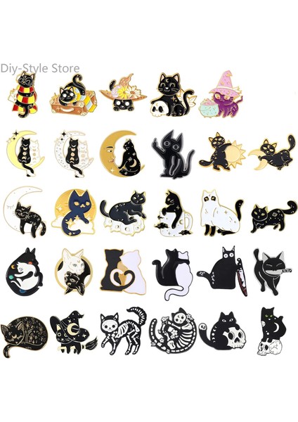 XZ1870 Kedi Broş Kafatası Kedi Broş Cadılar Bayramı Sihirbazı Şapka Çift Kedi Güneş Ay Kedi Broş Siyah Beyaz Kedi Alaşım Emaye Rozeti Yaka Iğnesi (Yurt Dışından) fiyatları