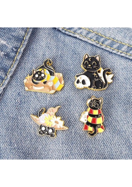 XZ1870 Kedi Broş Kafatası Kedi Broş Cadılar Bayramı Sihirbazı Şapka Çift Kedi Güneş Ay Kedi Broş Siyah Beyaz Kedi Alaşım Emaye Rozeti Yaka Iğnesi (Yurt Dışından) modelleri