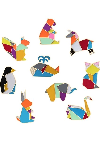 Tavşan 1 Moda Origami Vinç Tavşan Penguen Fil Kedi Kaz Balina At Broş Renkli Ekleme Hayvan Emaye Pimleri Rozetleri Takı (Yurt Dışından) fiyatları